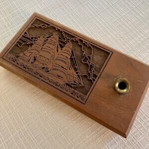 Vintage Walnut Desk Pen Holder with Laser-Engraved Tall Ship – Lasercraft USA